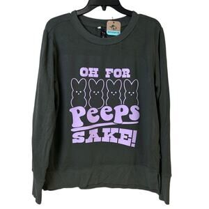 Upcycled Hand Printed Womens Medium Easter Oh For Peeps Sake Bunny Sweatshirt